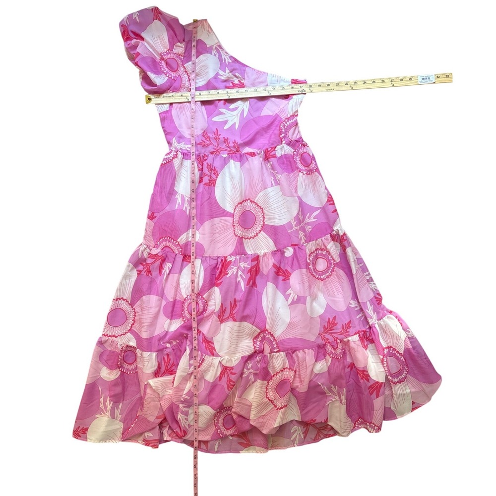 J.Marie One Shoulder Floral Maxi Dress Pink White Tiered SIZE M - Picture 6 of 7